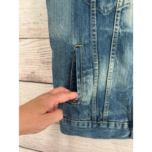 Levi's Denim Trucker Jean Vest Mens Medium Blue Medium Wash Rough Hem - Picture 4 of 12
